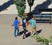 Aerial view of students walking