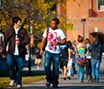 Students walking down the spine